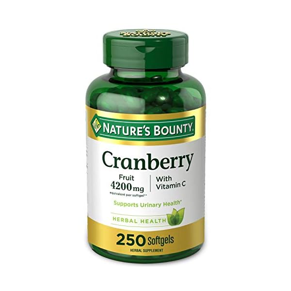 Nature's Bounty Cranberry 4200mg With Vitamin C, Urinary Health & Immune Support, Cranberry Concentrate, 250 Rapid Release Softgels