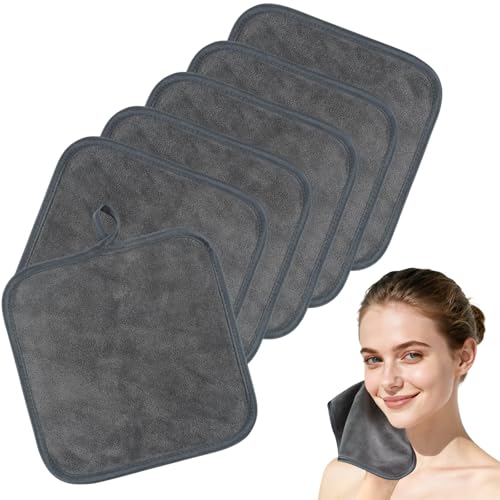 Microfiber Facial Cloths Fast Drying Washcloth 8inch x 8inch Grey 6 pack