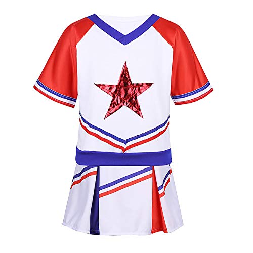 Yeahdor Enfant Fille Uniformes Pom-Pom Girl Ensemble Danse Gymnastique Costume High School Performance Haut et Jupe Sportwear 3-16 Ans Blanc&Rouge 14-16 Ans Cover