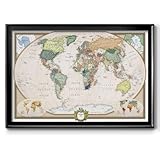 Renditions Gallery Executive National Geographic - Mapa de viaje con pasadores para pared para sala de estar, dormitorio, oficina, 24 x 34, color negro