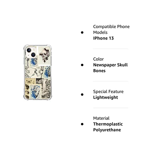 Veakgpligo Skull And Blue Butterfly Phone Case Compatible With Iphone 13,Vintage Newspaper Skull Bones Phone Cover For Girl Women Men,Unique Soft Tpu Bumper Case Cover #TOP6