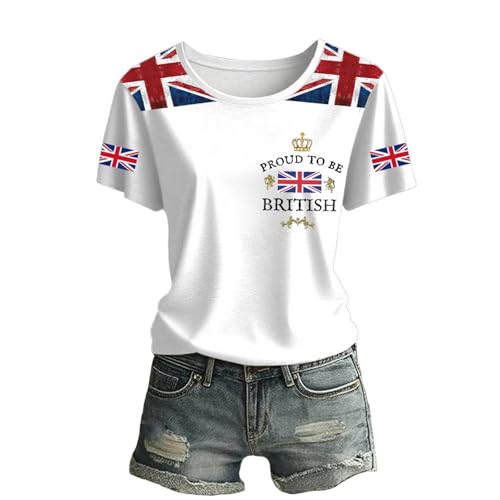 Camiseta de mujer con diseño de veteranos patrióticos del Reino Unido, camiseta informal con bandera británica y flor de poppy, Style_w05 Blanco, M