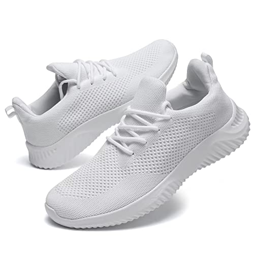 Men's Slip On Loafers Shoes Fashion Walking Running Sneakers Mesh Soft Sole Comfortable & Light-Weight Tennis Work Trainers White #TOP1