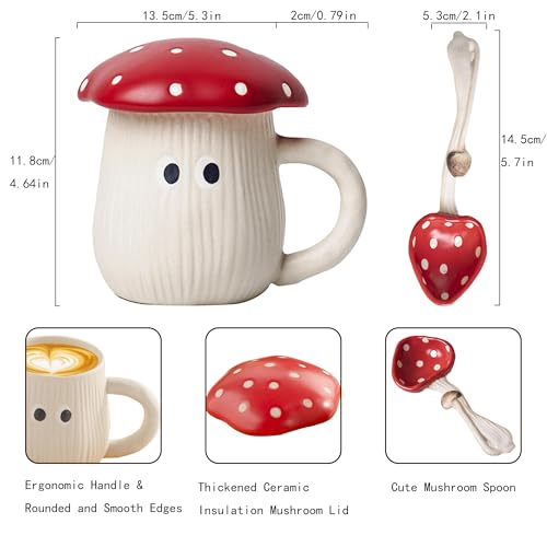 Taza de Cerámica con Tapa y Cuchara 420 ml con Forma de Hongo miniatura 2