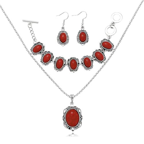 Juego de joyas bohemias de turquesa hechas a mano para mujer y hombre