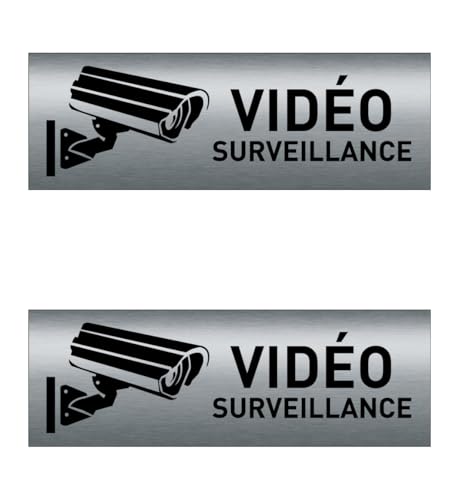 AUA SIGNALETIQUE - Plaque SIGNALÉTIQUE Aluminium Brossé AluSign 75X25 mm - (Vidéo Surveillance Lot 2)
