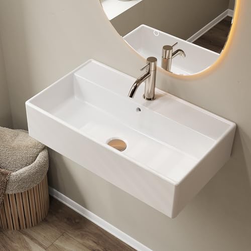 MIJIC 22"x12" Wall Mount Ceramic Bathroom Sink