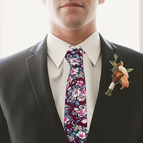 Image of Mantieqingway Men's Skinny Tie, Cotton Floral Ties for Men Wedding Necktie for Groom, Groomsmen, Missions, Dances