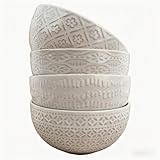 UDNORDGLOW Cereal Bowls 24 oz, Ceramic Soup Bowl for Kitchen, Ceramic Embossed Bowl for pho, Chip, Fruits, Breakfast, Salad, Snack,Large Bowl Decor & Housewarming Gift - 6 in, Set of 4, Arctic White