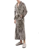 Bademantel Damen Und Herren Morgenmantel Nachthemd Nachtwäsche Nightwear Bademantel Kimono Saunamantel mit V-Ausschnitt,Grau-Männer,XXL-3XL