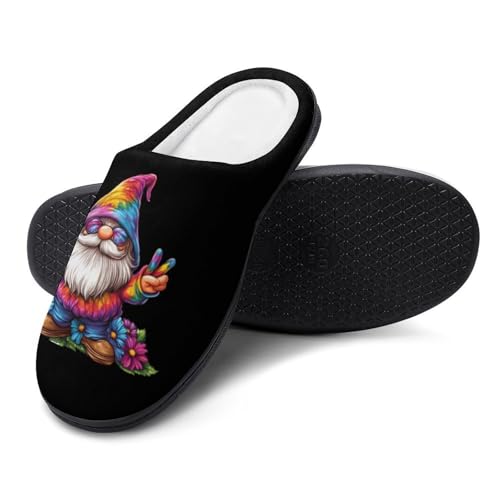 Tie-Dye Gnome Peace Sign Womens Cotton Slippers Warm House Shoes for Indoor Outdoor4