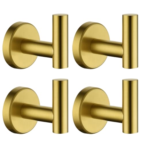 JQK Bathroom Towel Hook Brushed Gold, Brass Coat Robe Clothes