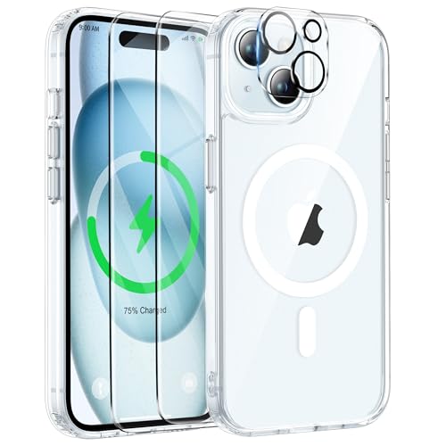 Coque pour iPhone 15 Plus ORETECH transparente avec protège-écran et caméra