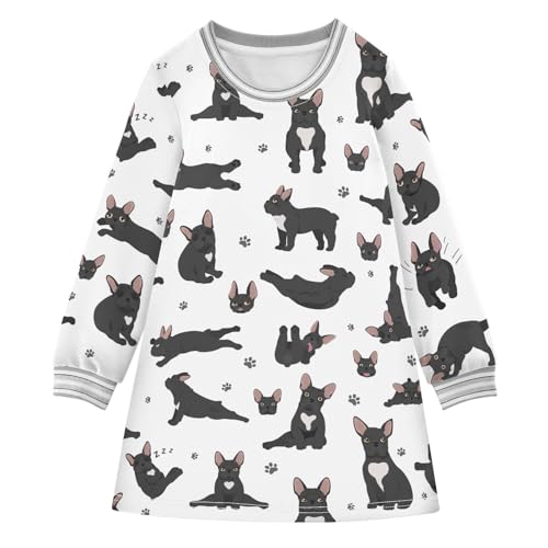 Girls Dresses Toddler Girl Clothes French Bulldog Paw Winter Casual Long Sleeve for Kids 2-8 Years