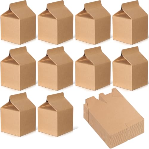 Colarr 24 Pack Milk Cartons Kraft Paper Party Favor DIY Crafts for Gender Reveal Party Gingerbread Houses Supplies DIY Milk Boxes for Wedding Birthday Holiday Parties Supplies(Brown)