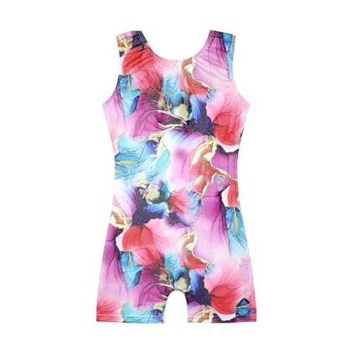 HOZIY Gymnastics Leotards with Shorts for Girls Toddlers Kids Biketard Tumbling Outfits Sparkle Unicorn Leopard Galaxy 2-3T Gold Purple Flower