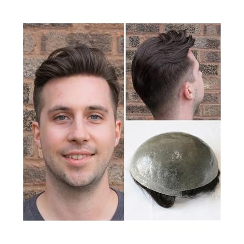 Remplacements hommes toupet Remy délié naturel base polyuréthane 0.12mm 8x10