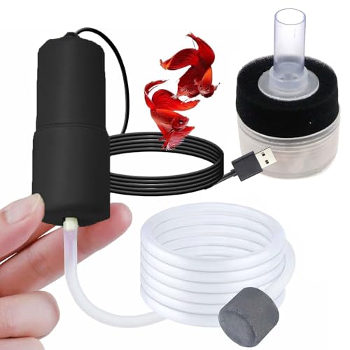 Image of USB Air Pump for Aquarium, Quiet Mini Oxygen Air Pump with 1 Sponge Filter, 1 Air Stone for Shirmp Nano Fish Tank & Transporting Aquatic PA152-3
