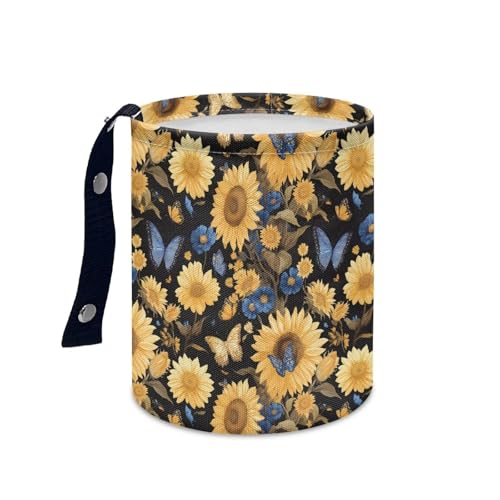 Image of Butterfly Sunflower Car Trash Bin Hanging, Waste Basket - Cute, Portable, Collapsible, Waterproof Rubbish Bag for Back Seat, Floor, or Hanging Headrest