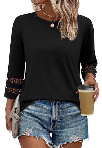 XIEERDUO 3/4 Length Sleeve Womens Tops and Blouses Dressy Casual Crewneck T Shirts Fashion Clothes Loose Fit Trendy2