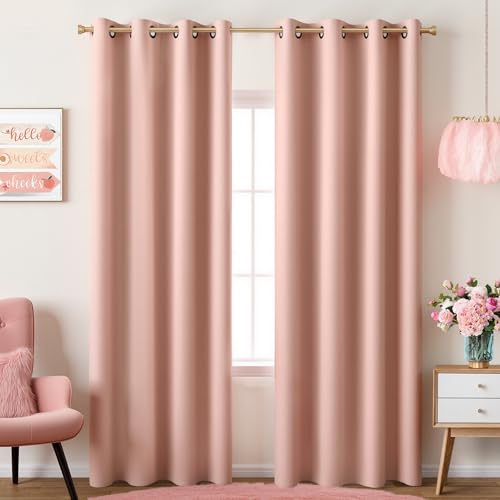 Image of Blush Pink Grommet Insulated Thermal Room Darkening Blackout Curtains 52x96 Inch Length