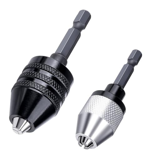 Shallho Lot de 2 mandrins Keyless 0,8-8 mm, 0,3-3,6 mm à tige hexagonale 1/4 Adaptateur de foret à changement rapide Rallonge Tournevis Adaptateur pour perceuse à percussion
