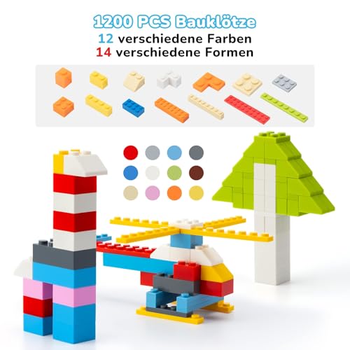 WYSWYG 1200 Piece Building Bricks,Bulk Classic Building Blocks Box Compatible with Most Major Brands 12 Colors 14 Bulk Shapes - Thumbnail 2