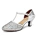 YCALCP Scarpe da Ballo Latino Americano Donna con Paillettes Punta Chiusa Scarpe Ballo Salsa Tango con Tacco Basso,Tacco di 5.5 cm,FT-135-Argento-R,Tacco 5.5cm,EU 37
