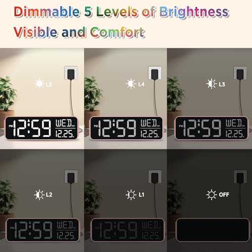 Image of Peakeep Kids Digital Alarm Clock for Bedrooms, Date Day of Week Large Display Numbers 6 Brightness Dimmer, 5 Volume Loud for Heavy Sleepers, 8 RGB Colors Electric Desk Clock Battery Backup, Auto DST