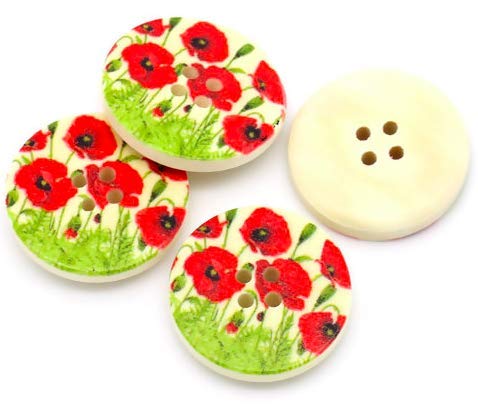 30 edle Holzknöpfe Blumenmotiv 30mm rund natur 4-Loch rund Knopf Knöpfe Holzknopf zum annähen basteln nähen scrapbooking Jackenknöpfe Blusenknöpfe Bastelknöpfe