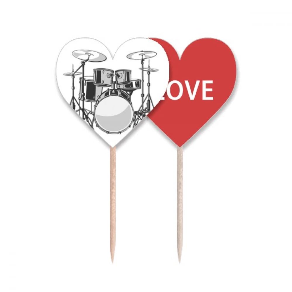 Drapeau cure-dent Song Music Drum Kit pour décoration de cupcake et étiquette de cœur