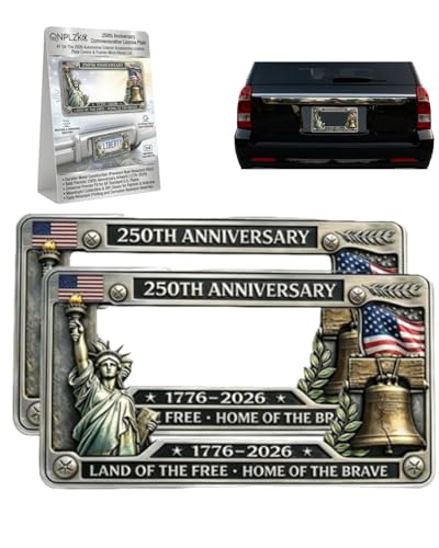 250th Anniversary Commemorative License Plate Frame Patriotic USA Eagle Car Tag Frames We the People 250 Year American Flag Metal License Plate Holder Signs Decoration Fits Standard (2pcs)