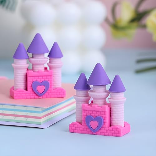 Image of Radiance 12 Pcs Castle Shape Erasers for Kids | Fancy Pencil Erasers for Girls | Cute Stationery Set | Ideal for Birthday Return Gifts & School Supplies (Random Designs & Colors)