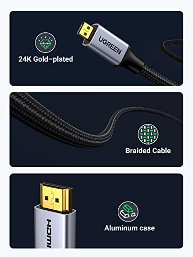 UGREEN Micro HDMI to HDMI Cable 4K@60Hz Micro HDMI to Standard HDMI Lead Nylon Braided Male to Male Supports 3D Ethernet ARC Compatible with Raspberry Pi 4 Hero 7 6 Zenbook MediaPad (1M)