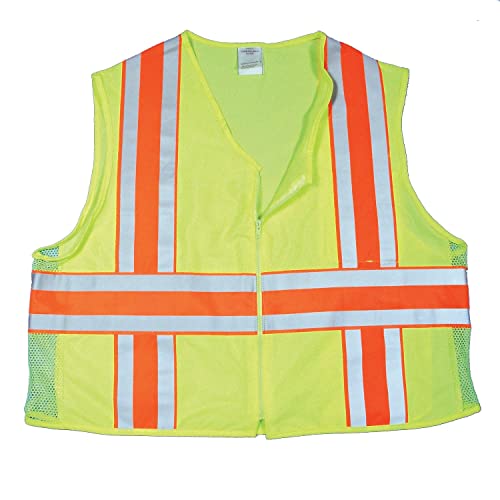 Mutual Industries 16334 High Visibility Polyester ANSI Class 2 Deluxe DOT Safety Vest Vest with Pockets, 2X-Large, Lime (16334-0-5)