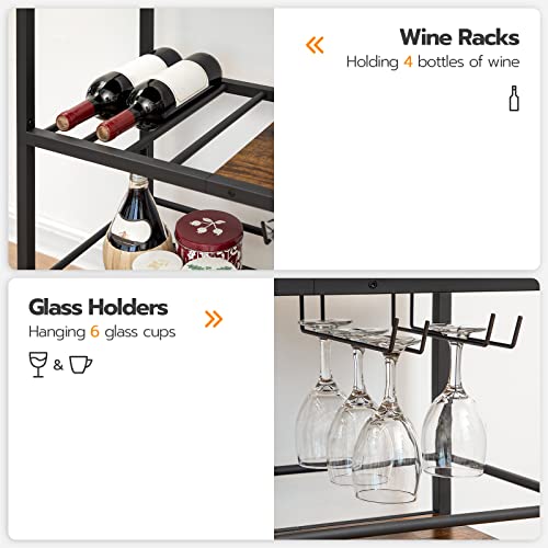 Hoobro Bar Cart, 3-Tier Serving Cart On Wheels, Kitchen Cart With Wine Rack And Cup Holder, With Freely Rotating And Lockable Wheels, For Dining Rooms, Living Room, Garden, Party, Bar Bf35Tc01G1 #TOP4
