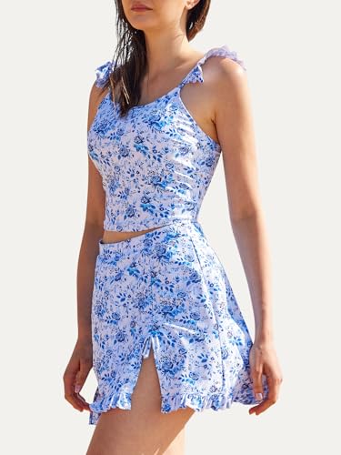 Tankini Swimsuits for Women Two Piece Suit with Skirt Tummy Control Bathing Suits Floral Tankini Set with High Waist3