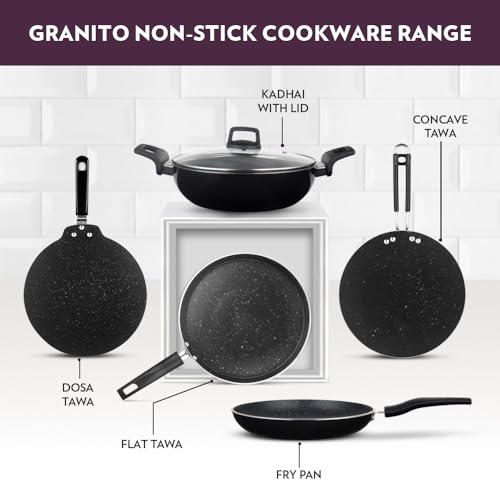 Image of Borosil Granito Non-Stick Aluminium Deep Fry Pan with Handle, Black (20 Cm)