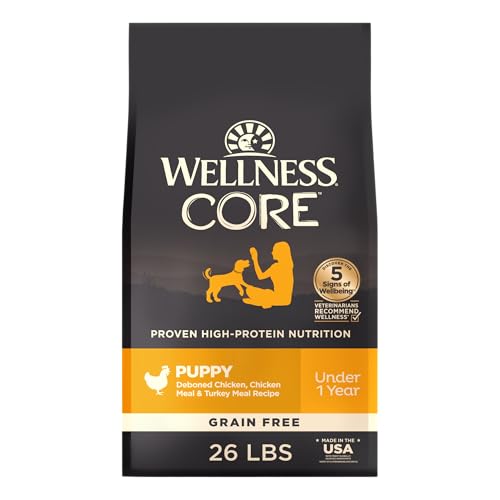 Wellness CORE Puppy Dry Dog Food, Grain Free Kibble, Natural, High Protein, Chicken and Turkey Recipe, 26 lb Bag