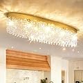 She's home Rectangular Crystal Chandelier Flush Mount 40", Gold Ceiling Light,Large K9 Raindrop Light Fixture,10 Lights Modern Chandeliers with Hammered Metal Lamp Body for Dining Room Over Table