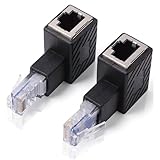 GERUI Juego de adaptadores de ángulo RJ45, 1 x derecha y 1 x izquierda, macho a hembra, adaptador de ángulo de 90° para red Ethernet LAN CAT6/CAT5, extensión y redirección de señal