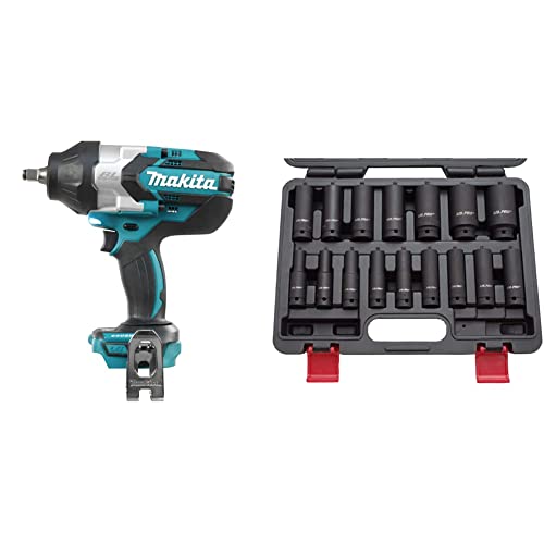 Makita DTW1002Z Clé à chocs sans balai, 1 000 N m, couleur bleue & US PRO B1340 Jeu de 16 douilles à choc 1/2 de 10 à 32 mm