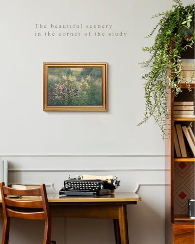 Image of VIYYIEA Vintage Gold Framed Wall Art for Living Room, Landscape Canvas Prints Home Decor, Oil Painting Picture, Bedroom Wall Decor Gifts for Friends or Family -【Canterbury Bells】-(16L x 12W)