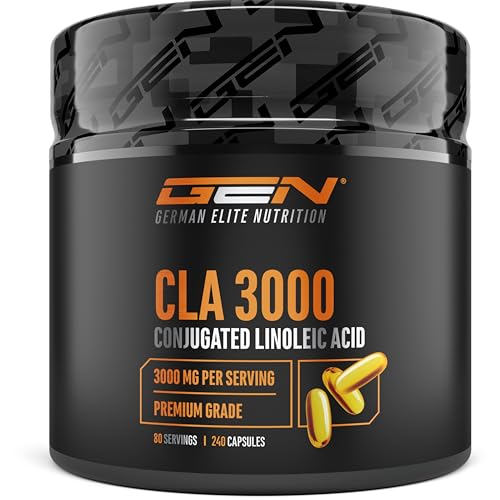 CLA 240 Kapseln mit 1000 mg - Extra hochdosiert mit 3000 mg pro Anwendung - Reine Konjugierte Linolsäure - Premium Qualität - German Elite Nutrition