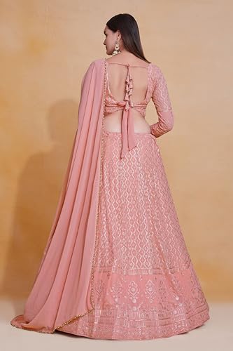 Image of JIHU CULTURE Georgette Sequence Lucknowi Embroidery Work Semi sttiched Lehenga choli set for women