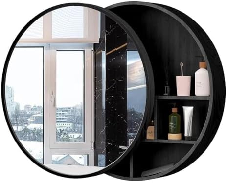 Large Solid Wood Bathroom Mirror Cabinet - 23.6In Wall-Mounted Sliding Storage, Modern Furniture for Nizing Essentials, Stylish & Functional Design,60cm/23.6in-Black