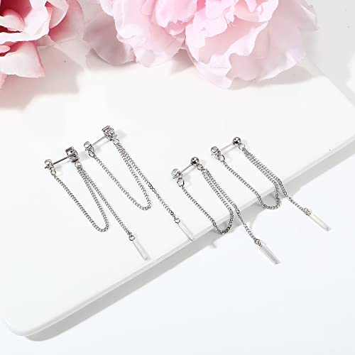 Fasacco 14K Silver Chain Earrings For Women Dangly Earrings Surgical Steel Ball Cz Dangle Earrings #TOP6