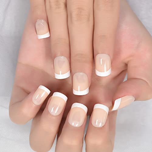 Round Press On Nails French Short Full Cover Fingernails Fake Nails Tips Salon At Home Manicure Manicure Art Finger Products