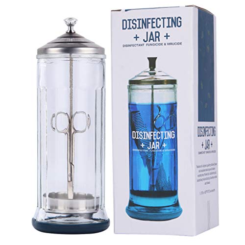 Tarro desinfectante de vidrio para barberos – Tarro esterilizador desinfectante para salones – Tarro esterilizador profesional para suministros de peluquería y herramientas de uñas – 1.09 l,37 fl.oz.
