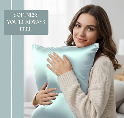 Image of BSB HOME Luxury Satin Silk Pillow Cover | 300 TC Ultra-Smooth Silky Finish | Premium Home Bedding Pillowcase | Soft, Glossy & Skin-Friendly Fabric | 18 x 28 Inches (Celeste Blue)